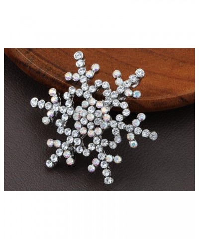 Womens Silvery Tone Clear Rhinestones Winter Holiday Snowflake Brooch Pin $11.59 Brooches & Pins