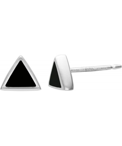 Jewelry Sterling Silver Triangle Inlay Stud Earrings Onyx $15.07 Earrings