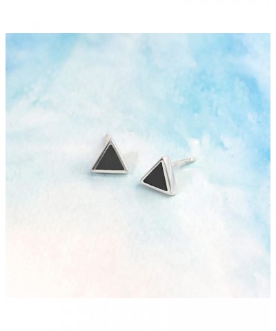 Jewelry Sterling Silver Triangle Inlay Stud Earrings Onyx $15.07 Earrings