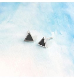 Jewelry Sterling Silver Triangle Inlay Stud Earrings Onyx $15.07 Earrings