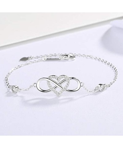 925 Sterling Silver Bracelet for Women and Teen Girls, Infinity and Heart Bracelets Plated With Rhodium,Waterproof,Dainty Gif...