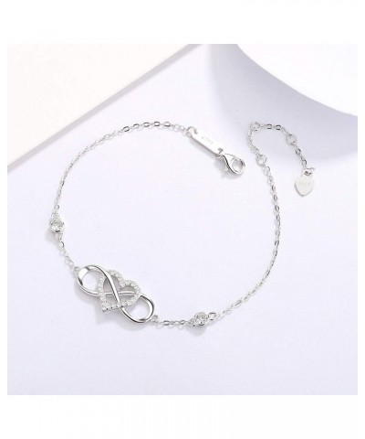 925 Sterling Silver Bracelet for Women and Teen Girls, Infinity and Heart Bracelets Plated With Rhodium,Waterproof,Dainty Gif...