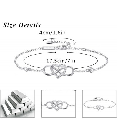 925 Sterling Silver Bracelet for Women and Teen Girls, Infinity and Heart Bracelets Plated With Rhodium,Waterproof,Dainty Gif...