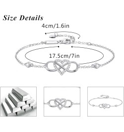 925 Sterling Silver Bracelet for Women and Teen Girls, Infinity and Heart Bracelets Plated With Rhodium,Waterproof,Dainty Gif...