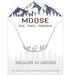 Animal Necklace for Women Cute Moose Elk Bear Wolf Animal Mountain and Tree Pendant Charm Curved Bar Necklace Stainless Steel...