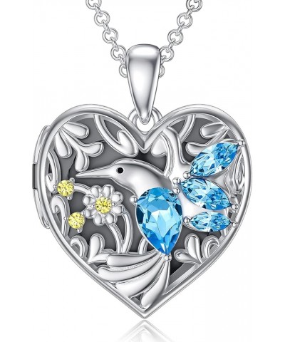 925 Sterling Silver Heart Locket Necklace That Holds Pictures Photo Locket Necklace F-Hummingbird Locket Only $28.59 Necklaces