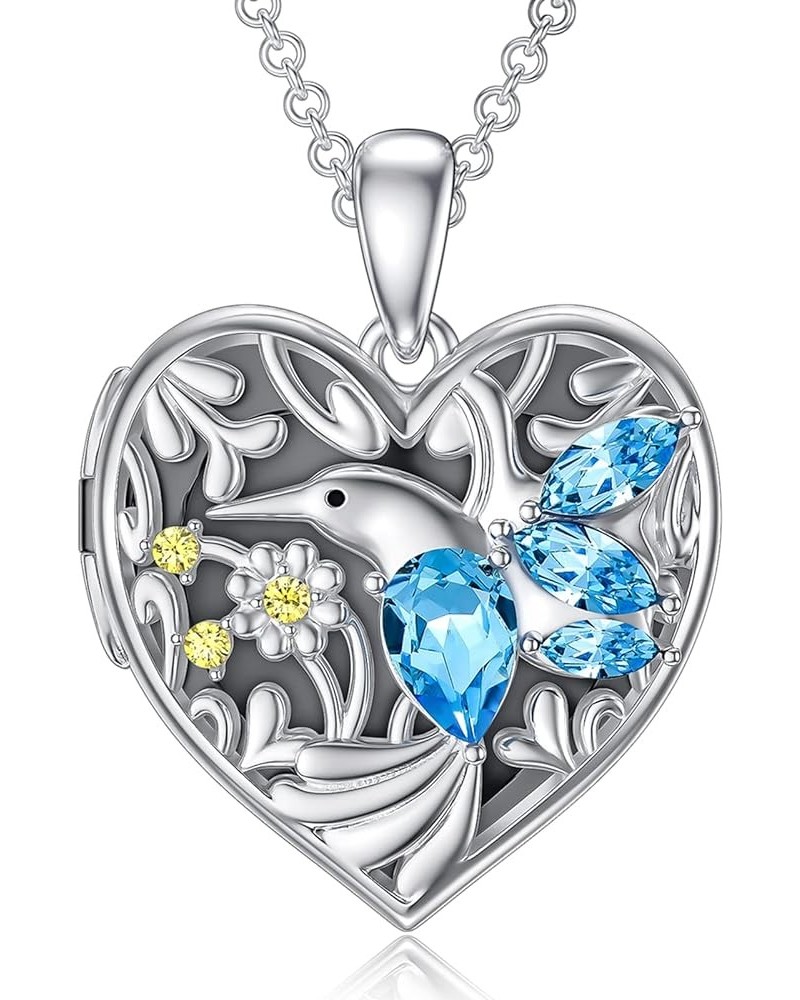 925 Sterling Silver Heart Locket Necklace That Holds Pictures Photo Locket Necklace F-Hummingbird Locket Only $28.59 Necklaces