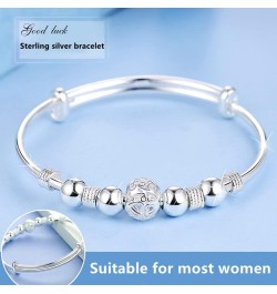 Sterling Silver Bracelets For Women 925 Sterling Silver Beads Bangle Bracelet Transfer Lucky Cuff Bracelet Adjustable Fashion...