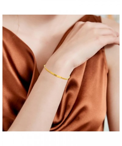 18K Real Gold Bracelets for Women, Delicate Gold Italian Link Chain bracelets Jewelry Anniversary Birthday Gifts for Mom, Wif...