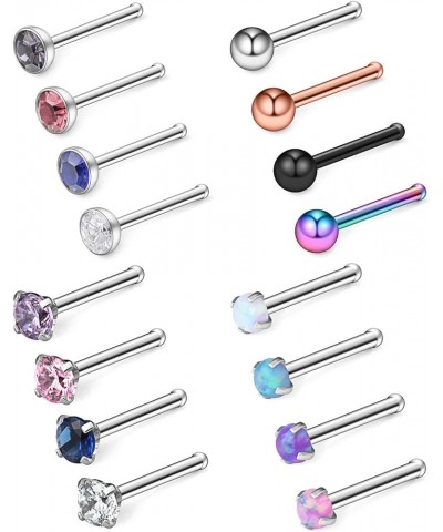 18G 316L Surgical Steel 1.5mm 2mm 2.5mm 3mm Opal & Clear CZ Nose Bone Rings Studs Ring Body Piercing Jewelry 8-16PCS 16PCS - ...