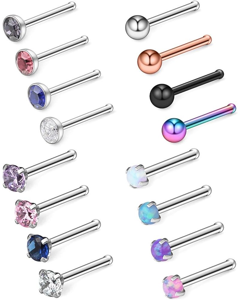 18G 316L Surgical Steel 1.5mm 2mm 2.5mm 3mm Opal & Clear CZ Nose Bone Rings Studs Ring Body Piercing Jewelry 8-16PCS 16PCS - ...