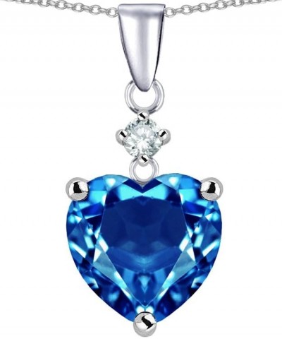 Sterling Silver Heart Shape 8mm Pendant Necklace Simulated Blue Topaz $24.20 Necklaces