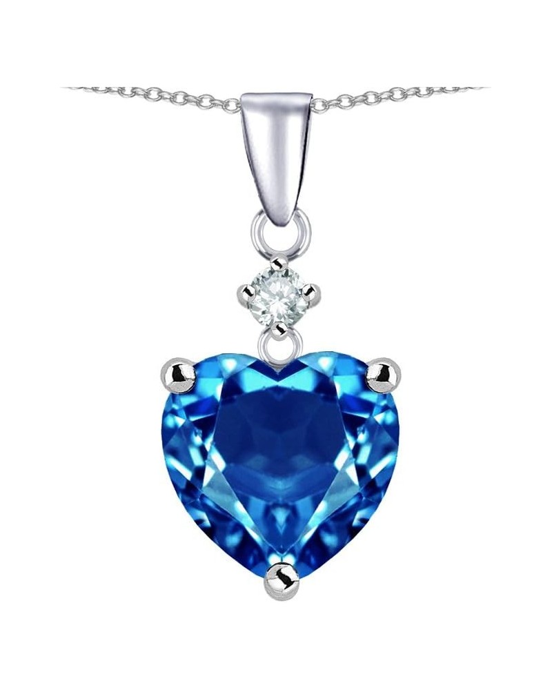 Sterling Silver Heart Shape 8mm Pendant Necklace Simulated Blue Topaz $24.20 Necklaces