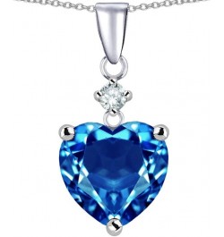 Sterling Silver Heart Shape 8mm Pendant Necklace Simulated Blue Topaz $24.20 Necklaces