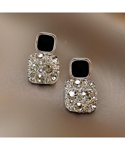 Black Earrings for Woman, 14K Gold Plated Square Dainty Rhinestone Dangle Non Tarnish Statement Trendy Earrings Holiday Prese...