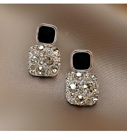 Black Earrings for Woman, 14K Gold Plated Square Dainty Rhinestone Dangle Non Tarnish Statement Trendy Earrings Holiday Prese...