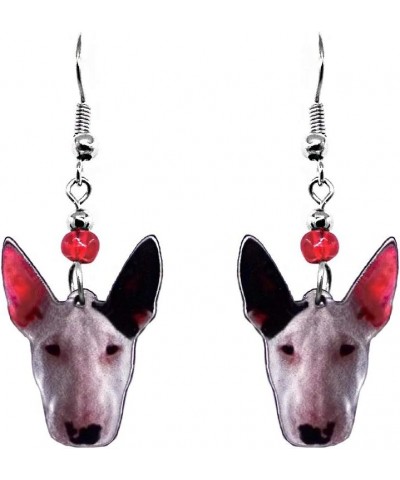 Dog Face Animal Graphic Dangle Earrings - Womens Fashion Handmade Jewelry Pet Lover Accessorie Bull-Terrier/White $11.19 Earr...