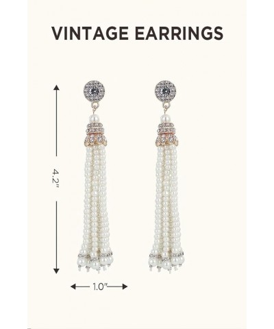 1920s Flapper Art Deco Gatsby Earrings 20s Flapper Gatsby Accessories Vintage Wedding Dangle Pearl Earrings Style 12-Gold $11...