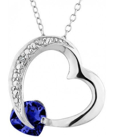 1.00 Carat (ctw) Lab-Created Blue Sapphire Heart Pendant Necklace in Sterling Silver with Chain $17.97 Necklaces