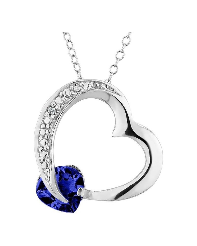 1.00 Carat (ctw) Lab-Created Blue Sapphire Heart Pendant Necklace in Sterling Silver with Chain $17.97 Necklaces