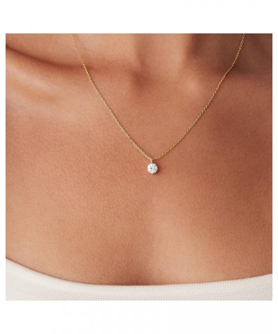 14K Gold Plated Cubic Zirconia Diamond Pendant Necklace for Women | Adjustable Slider Rose Gold Round 7.2mm $10.59 Necklaces