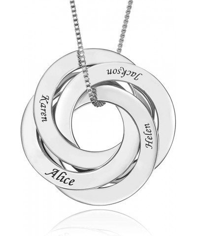 Personalized Russian Ring Necklace Engraved 1-4 Names for Women – Customized Family Jewelry Gift for Mother Mom – Customize I...