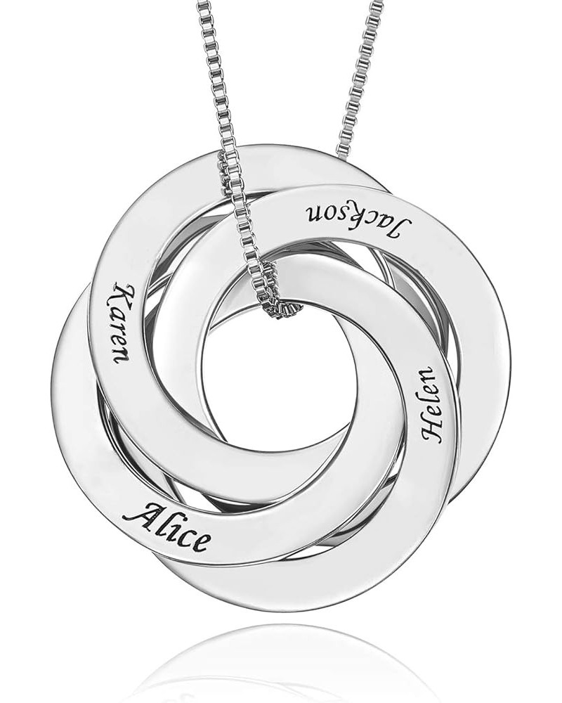 Personalized Russian Ring Necklace Engraved 1-4 Names for Women – Customized Family Jewelry Gift for Mother Mom – Customize I...