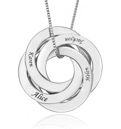 Personalized Russian Ring Necklace Engraved 1-4 Names for Women – Customized Family Jewelry Gift for Mother Mom – Customize I...