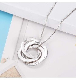 Personalized Russian Ring Necklace Engraved 1-4 Names for Women – Customized Family Jewelry Gift for Mother Mom – Customize I...