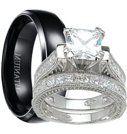 His and Hers Wedding Ring Set Matching Trio Wedding Bands for Him Her His 9 Her 11 $38.00 Sets