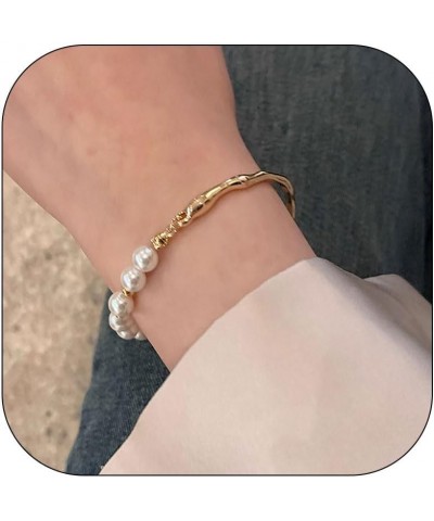 Pearl Bracelets for Women Pearl Beads for Bracelets Stretch Bracelets Wedding Bracelets for Brides Trendy Jewelry Gift Glod $...