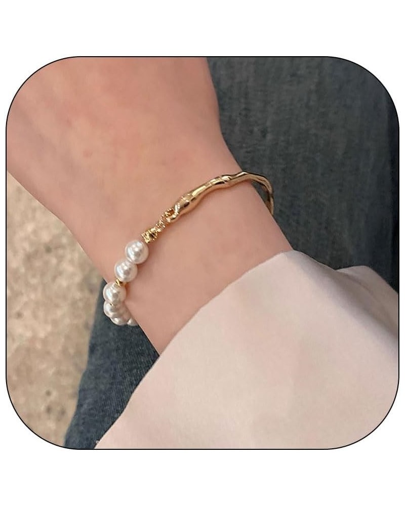 Pearl Bracelets for Women Pearl Beads for Bracelets Stretch Bracelets Wedding Bracelets for Brides Trendy Jewelry Gift Glod $...