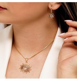 Sun Earrings & Necklace Jewelry Set for Women Girls Western Boho Sunshine Sunflower Evil Eye Protection Jewelry Set Gold Plat...