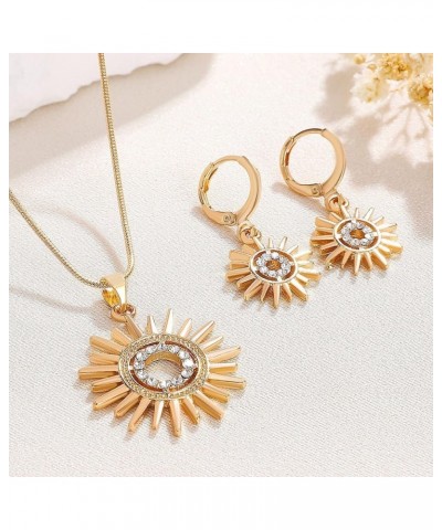 Sun Earrings & Necklace Jewelry Set for Women Girls Western Boho Sunshine Sunflower Evil Eye Protection Jewelry Set Gold Plat...