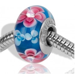 Paw Prints Charm for European Charm Bracelets Lampwork Glass Stainless Steel Pink Plumeria $10.19 Bracelets