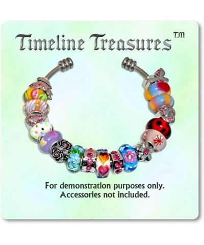 Paw Prints Charm for European Charm Bracelets Lampwork Glass Stainless Steel Pink Plumeria $10.19 Bracelets