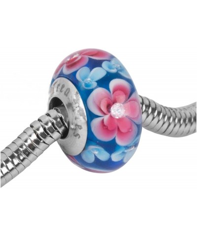 Paw Prints Charm for European Charm Bracelets Lampwork Glass Stainless Steel Pink Plumeria $10.19 Bracelets