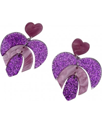 valentines day gift, glitter acrylic heart dangle drop earrings for women girls friend her favor decorations accessory purple...