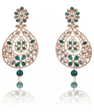 Rose Gold Plated Pearl Beaded Jhumka Earrings for Women and Girls (Pink) Dark Green $13.10 Earrings