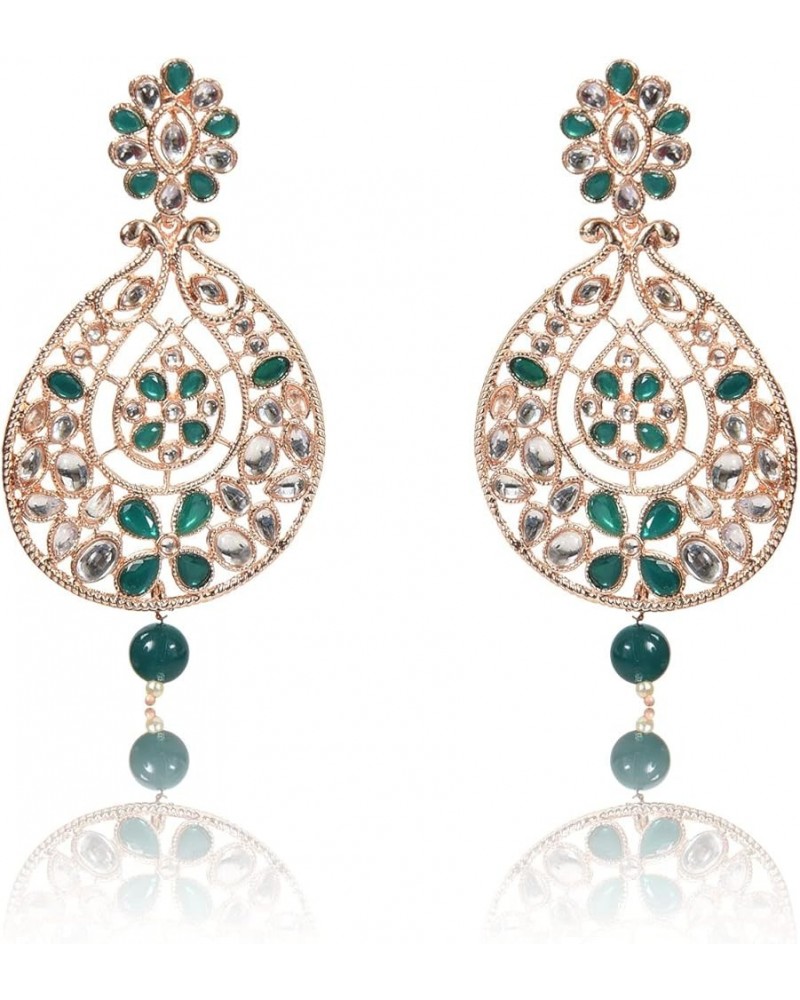 Rose Gold Plated Pearl Beaded Jhumka Earrings for Women and Girls (Pink) Dark Green $13.10 Earrings