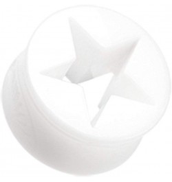 Hollow Star Double Flared Ear Gauge Plug 0 GA (8mm), White $9.17 Body Jewelry