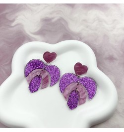 valentines day gift, glitter acrylic heart dangle drop earrings for women girls friend her favor decorations accessory purple...