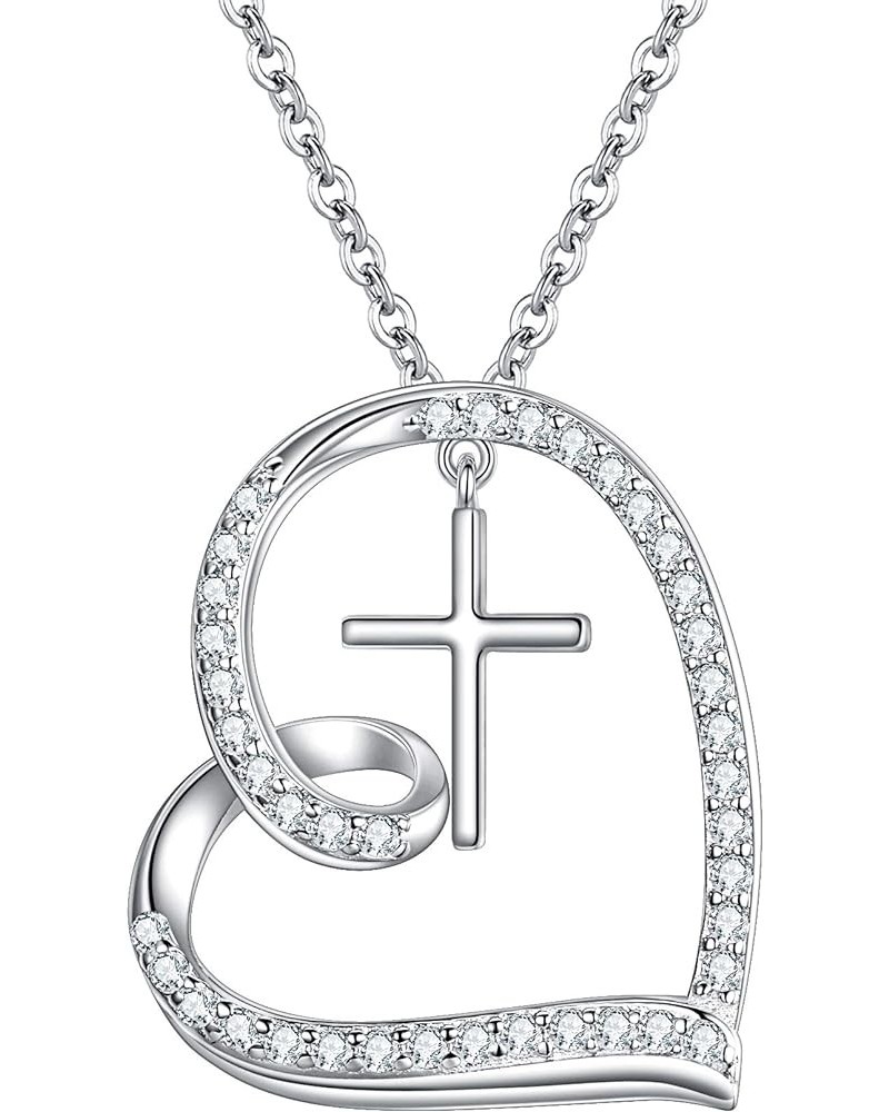 Cross 925 Sterling Silver Cubic Zirconia Necklace for Women with Chain Toggle Clasp Pendant First Communion Gifts for Girls F...