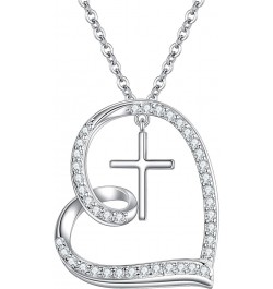 Cross 925 Sterling Silver Cubic Zirconia Necklace for Women with Chain Toggle Clasp Pendant First Communion Gifts for Girls F...