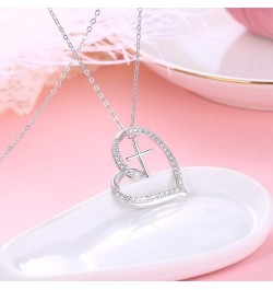 Cross 925 Sterling Silver Cubic Zirconia Necklace for Women with Chain Toggle Clasp Pendant First Communion Gifts for Girls F...