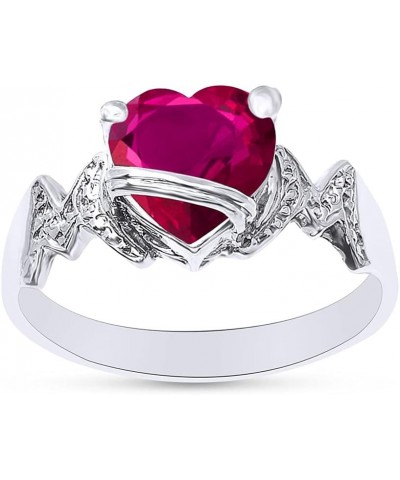 Heart Shape Simulated Birthstone In 14K White Gold Over 925 Sterling Silver Simulated Ruby $28.99 Necklaces