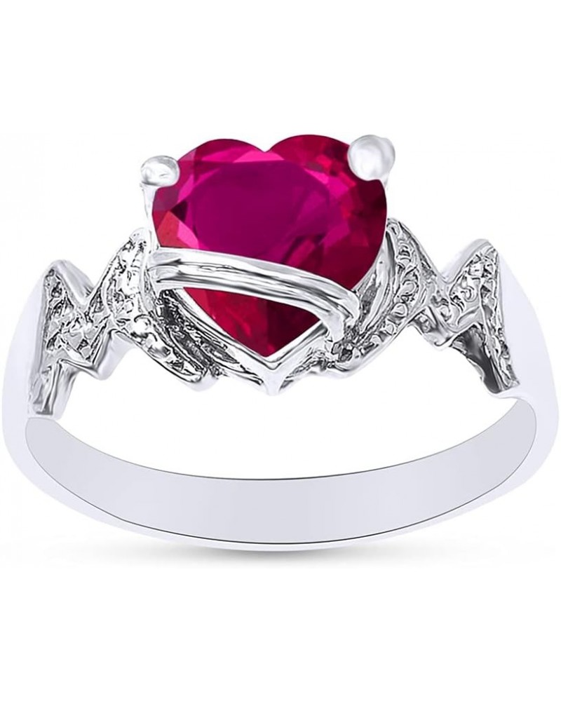 Heart Shape Simulated Birthstone In 14K White Gold Over 925 Sterling Silver Simulated Ruby $28.99 Necklaces