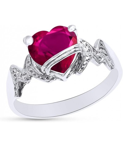 Heart Shape Simulated Birthstone In 14K White Gold Over 925 Sterling Silver Simulated Ruby $28.99 Necklaces