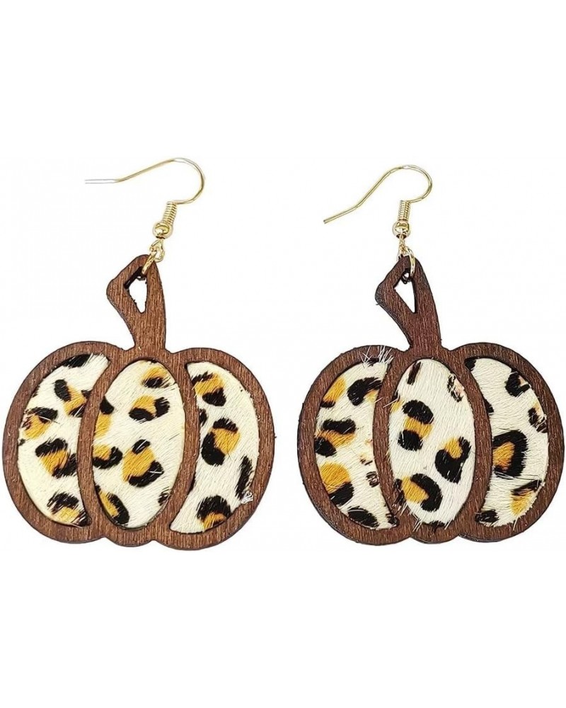 Thanksgiving Fall Pumpkin Leopard Print Acrylic Wooden Dangle Drop Earrings Handmade Lightweight Fall Glitter Pumpkin Earring...