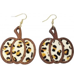 Thanksgiving Fall Pumpkin Leopard Print Acrylic Wooden Dangle Drop Earrings Handmade Lightweight Fall Glitter Pumpkin Earring...